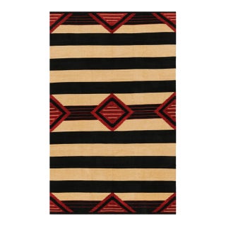Rug & Kilim’s Contemporary Dhurrie Rug in Black and Red Medallions and Stripes For Sale
