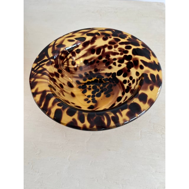 Vintage Tortoise Shell Motif/Leopard Hand-Blown Glass Bowl For Sale - Image 4 of 9