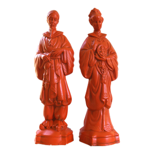 Pair of Vintage Orange/Vermilion Chalkware Emperor and Empress Statues From the Personal Collection of Artist Tawny Chatmon