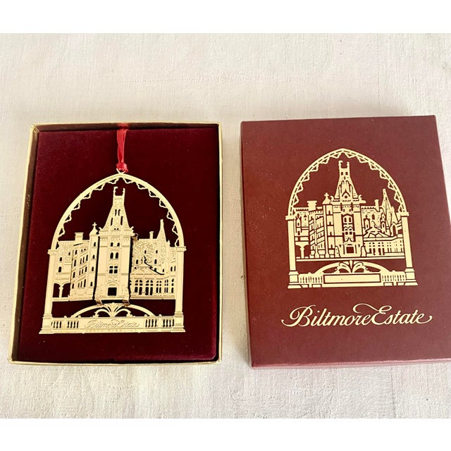 Vintage Biltmore Estate 24k Gold Finish Brass Filigree Christmas Ornament With Original Box For Sale - Image 4 of 11