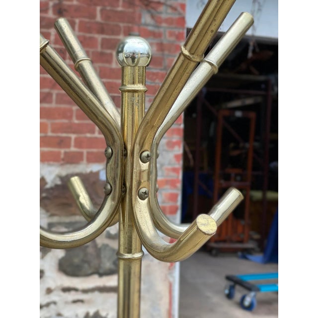 Hollywood Regency Vintage Hollywood Regency Faux Bamboo Gold Coat Rack Hall Tree For Sale - Image 3 of 10