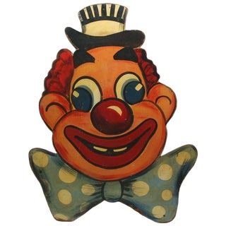 Vintage 29" Tall Circus Clown Wall Art Sign For Sale