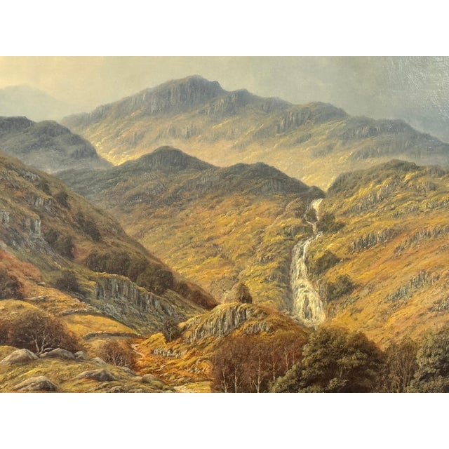 Late 20th Century Sheep by Mountain Waterfall in Lake District England an Original Oil on Canvas 1990 Circa For Sale - Image 5 of 16