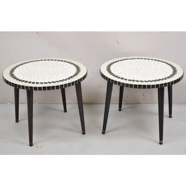 Vintage Mid Century Modern Mosaic Tile Top Round Low Side Tables - a Pair For Sale - Image 12 of 12