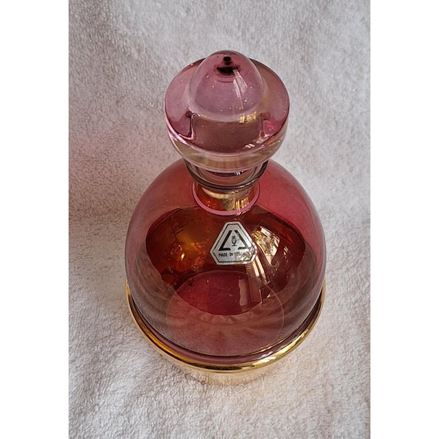 Art Deco Belgian Liqueur Carafe in Pink Tinted Glass, 1930s, in Very Good conditions. Designed 1920 to 1949