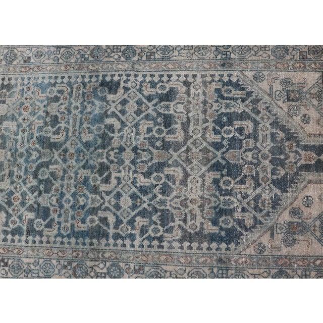 Antique Malayer Persian Long Runner in Blue's With All-Over Design 3'8 X 17'4 For Sale - Image 12 of 14