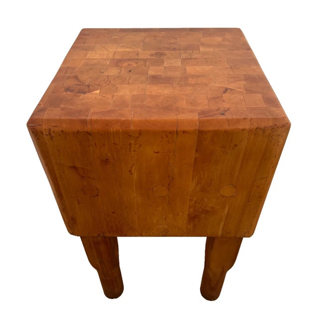 Gorgeous Vintage Butchers Block Carving Kitchen Table Solid 14" Thick End Cut Maple Slab. 34" Tall X 20" wide X 20" in...