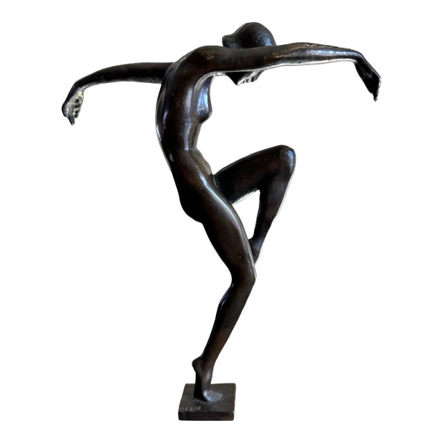 Art Deco Bronze Dancer Sculpture, Signed “Dénis,” C. 1970s For Sale