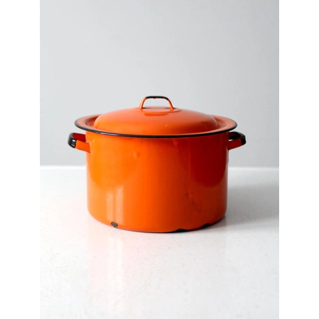 Orange Mid-Century Enamelware Pot For Sale - Image 8 of 9
