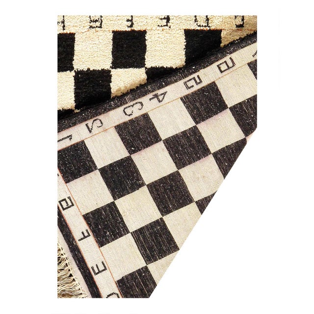 Traditional Pasargad DC Ivory & Black Pair All Silk Checkered Design Rug For Sale - Image 3 of 3