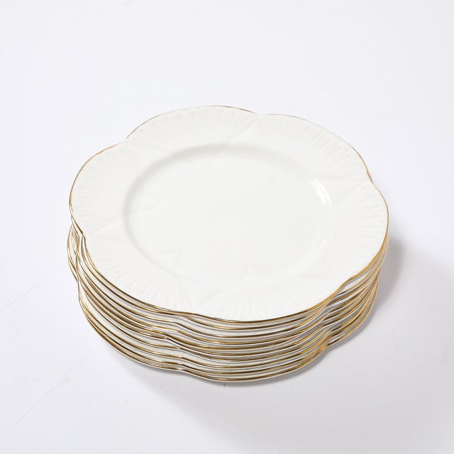 Shelley Set of 10 Art Deco Style Bone China Plates With 24Karat Gold Trim Signed Shelley For Sale - Image 4 of 14