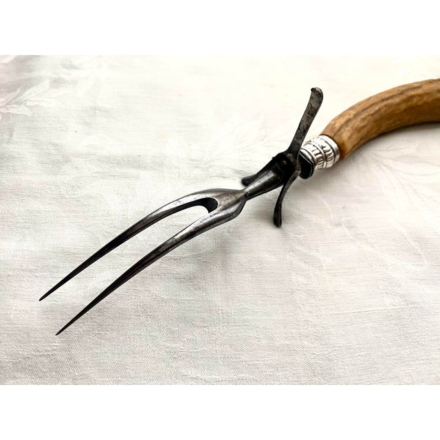 Antique Carving Set With Stag Antler Handles - 3 pcs For Sale - Image 12 of 14