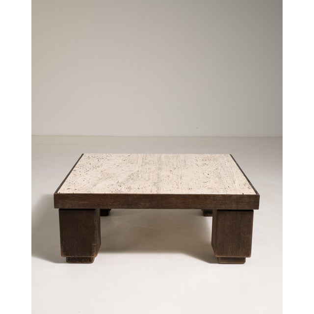 1970s Brutalist Coffee Table with Travertine Top For Sale - Image 9 of 9