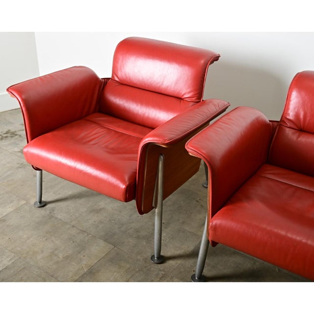 Wood Modern Pair of Leather Armchairs & Ottoman by Wilkhahn For Sale - Image 7 of 12