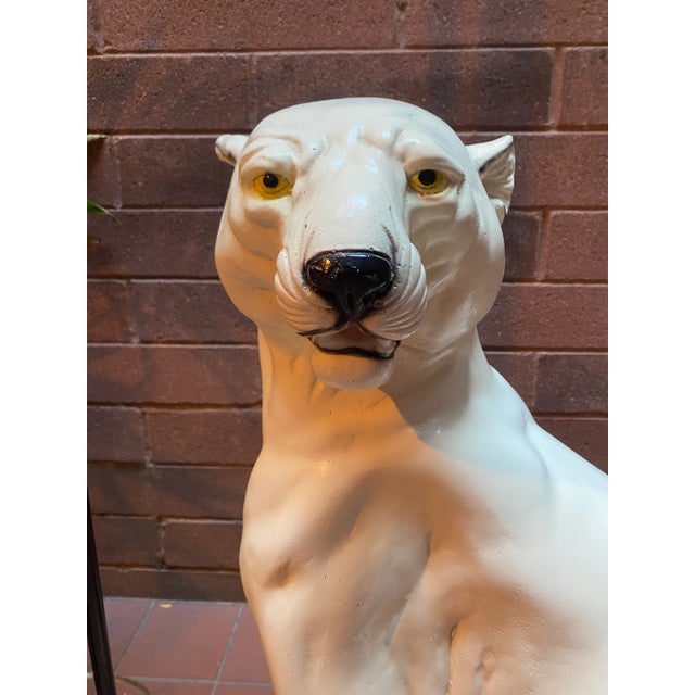 Art Deco Vintage Italian White Cougar Panther Cat Life Size Statue For Sale - Image 3 of 10