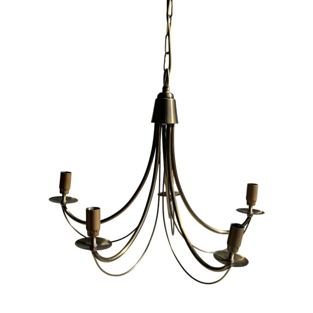 Modern Five-Arm Metal Chandelier, 1980s For Sale