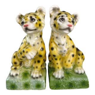 Mid-Century Cheetah Bookends - a Pair For Sale