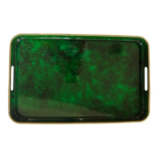 Late 20th Century Otagiri Faux Malachite and Gilt Lacquered Tray For Sale