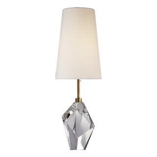 Kelly Wearstler by Visual Comfort Signature Halcyon Accent Cordless Table Lamp in Crystal with Linen Shade For Sale