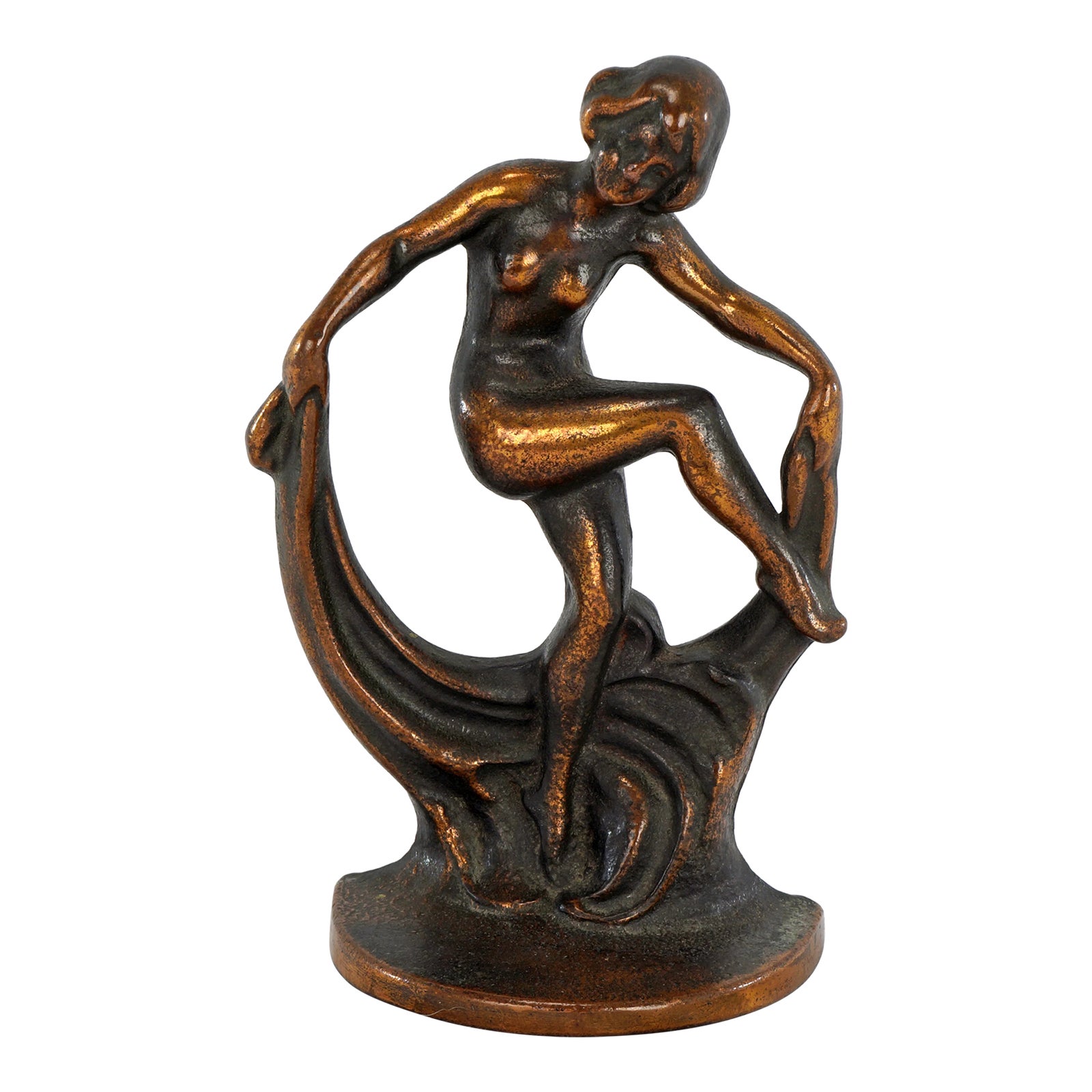 Art Deco Nude Woman Dancer Single Bookend Cast Iron Bronze