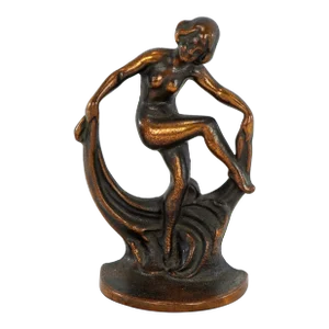 Art Deco Nude Woman Dancer Single Bookend Cast Iron Bronze Finish Circa 1925