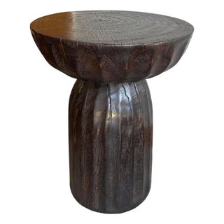 Solid Suar Wood Round Side Table Modern Organic For Sale