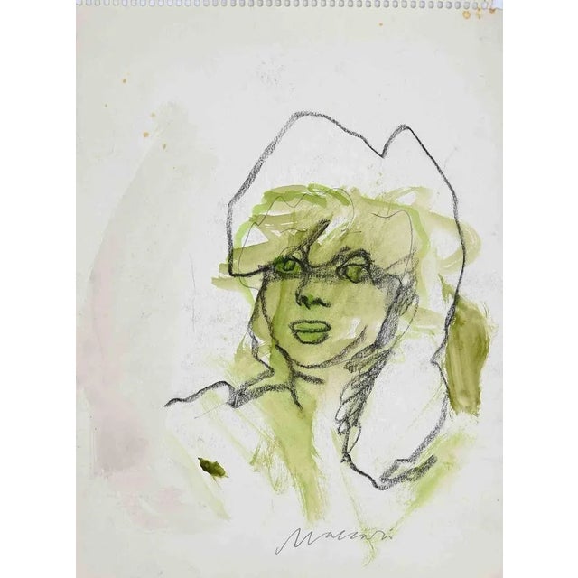 Portrait is an original Charcoal and Watercolour realized by Mino Maccari in mid-20th century. Good condition except for a...