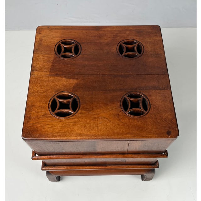 Mid 20th Century Vintage Ming-Style Carved Hardwood Ice Chest Style Storage Box End Table on Stand For Sale - Image 5 of 11