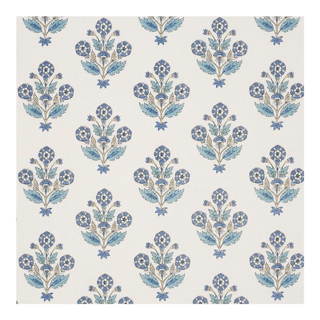 Schumacher Dalila Hand-Screen Print Fabric in Blue For Sale