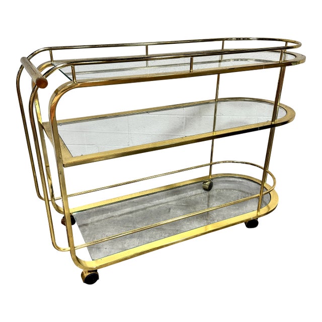 1970s Milo Style Brass Bar Cart For Sale
