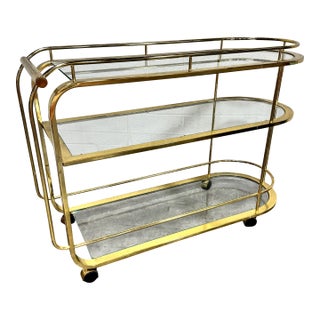 70s Milo Style Brass Bar Cart For Sale