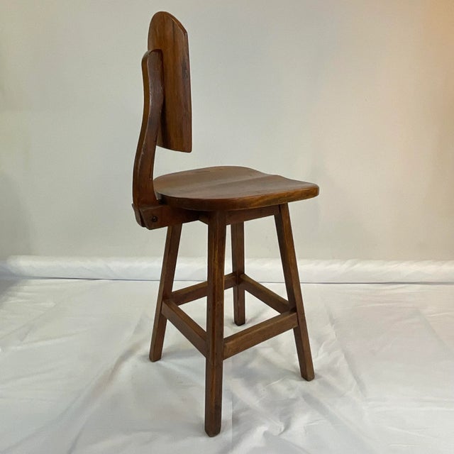 1940s Vintage Folk Art Hand-Crafted Arts & Crafts Pine Counter Barstool. For Sale - Image 9 of 9