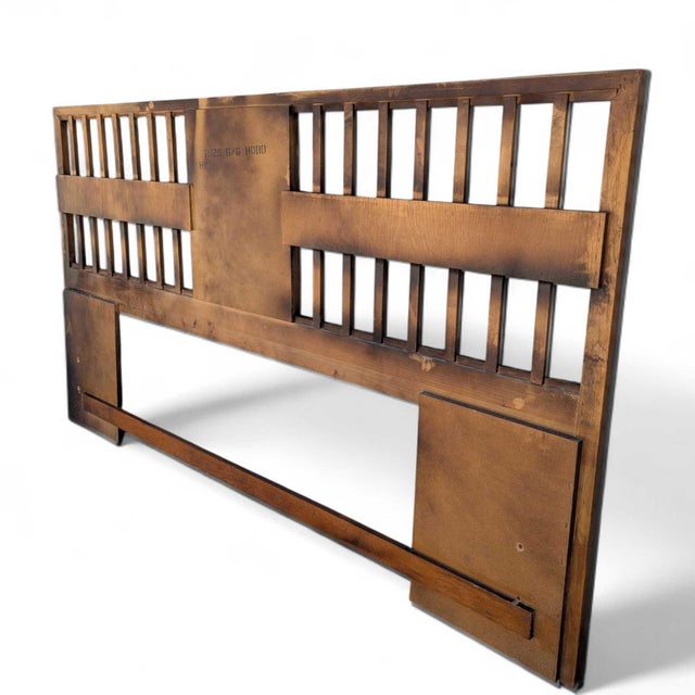 Mid-Century Modern Walnut Veneer King Headboard With Chrome Trim For Sale - Image 4 of 18