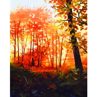 The Lucky Grove by Michelle Condrat | Oil on panel Abstract forest scene with autumn colors. For Sale