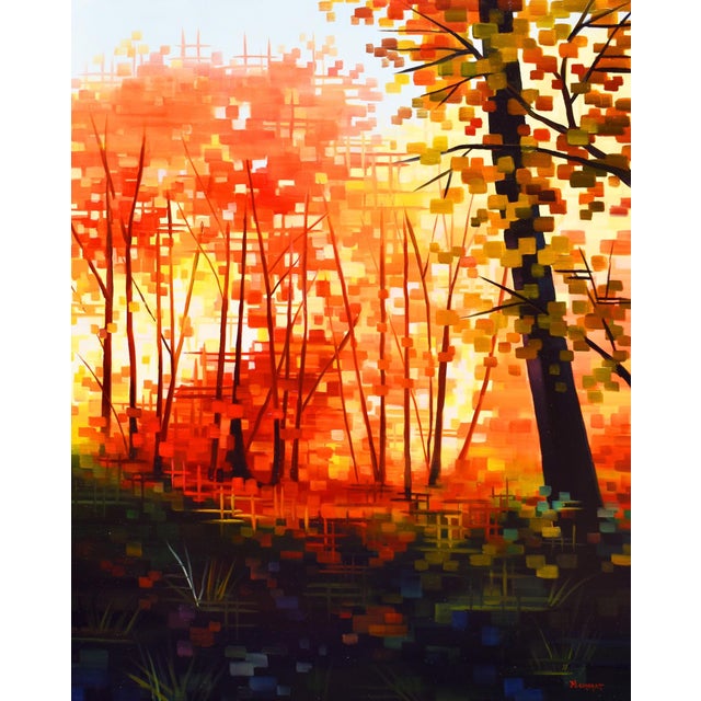 The Lucky Grove by Michelle Condrat | Oil on panel Abstract forest scene with autumn colors. For Sale