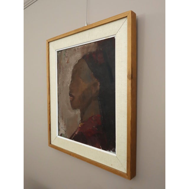 Mid 20th Century Mid-Century Modern 'Profile in Burgundy' Vintage Original Swedish Figurative Portrait Oil Painting, Framed For Sale - Image 5 of 11
