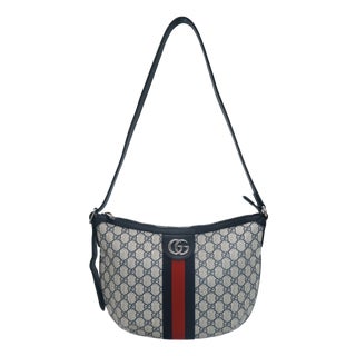 Gucci Navy Gg Supreme Canvas and Leather Small Ophidia Crossbody Bag, 2018. For Sale