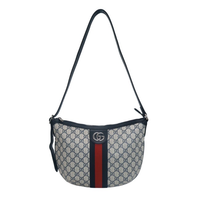 Gucci Navy Gg Supreme Canvas and Leather Small Ophidia Crossbody Bag, 2018. For Sale