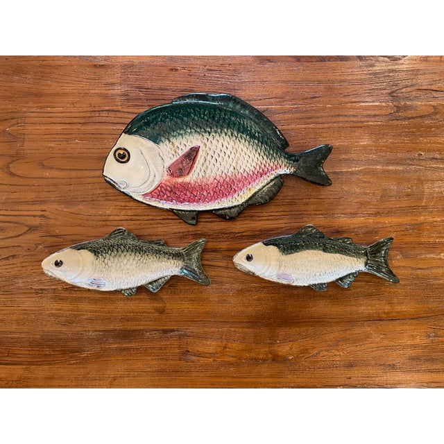 Mid 20th Century Majolica Style Pottery Fish Shaped Plates and Platters Set of 3 Chairish