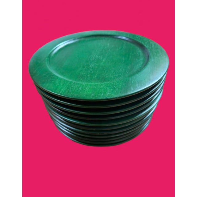 Mid 20th Century Mid 20th Century Modern Studio Nova Wood Charger Green Finish - Set of 10 For Sale - Image 5 of 11