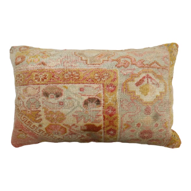 Pillow Made from Antique Border Oushak Rug For Sale
