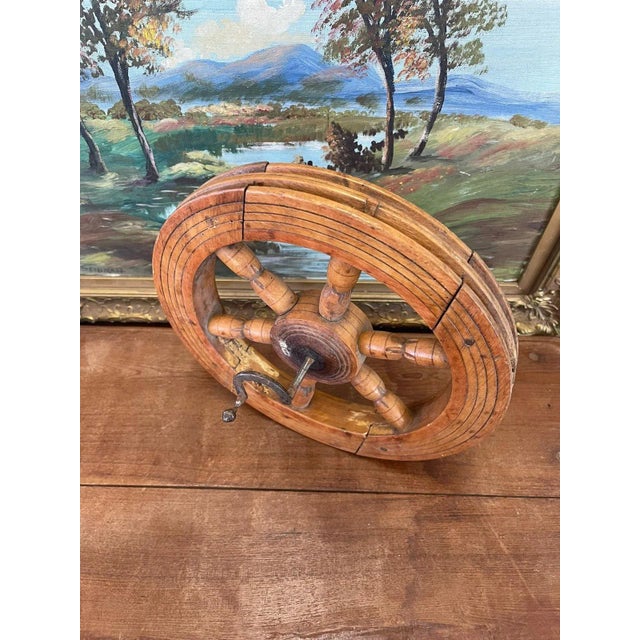 Wood Vintage Mid Century Modern Wooden Spinning Wheel For Sale - Image 7 of 8