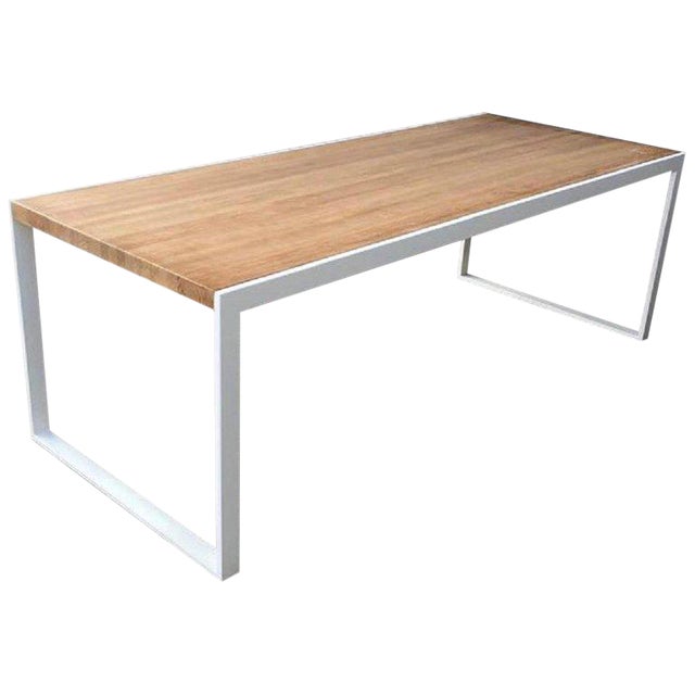 New Dining Table for Indoor and Outdoor in White Iron Structure With Wood Top For Sale