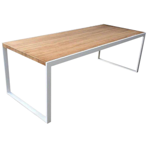New Dining Table for Indoor and Outdoor in White Iron Structure With Wood Top