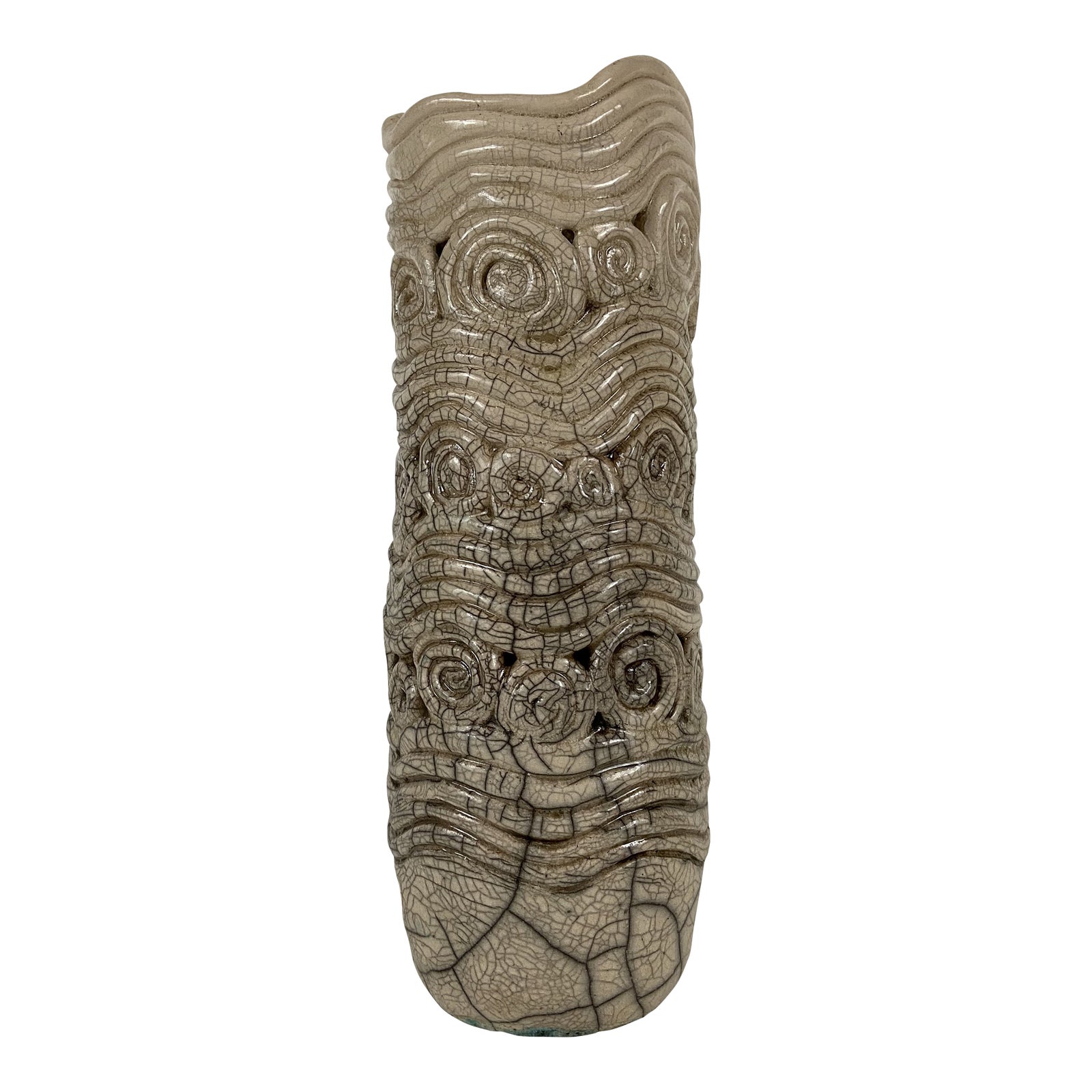 Raku Style Coiled Pottery Crackle Vase | Chairish