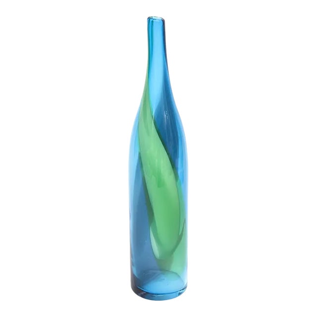 Vintage Danish Swirled Glass Tall Bottle in Blue, Purple, Green, Turquoise , 1960's For Sale