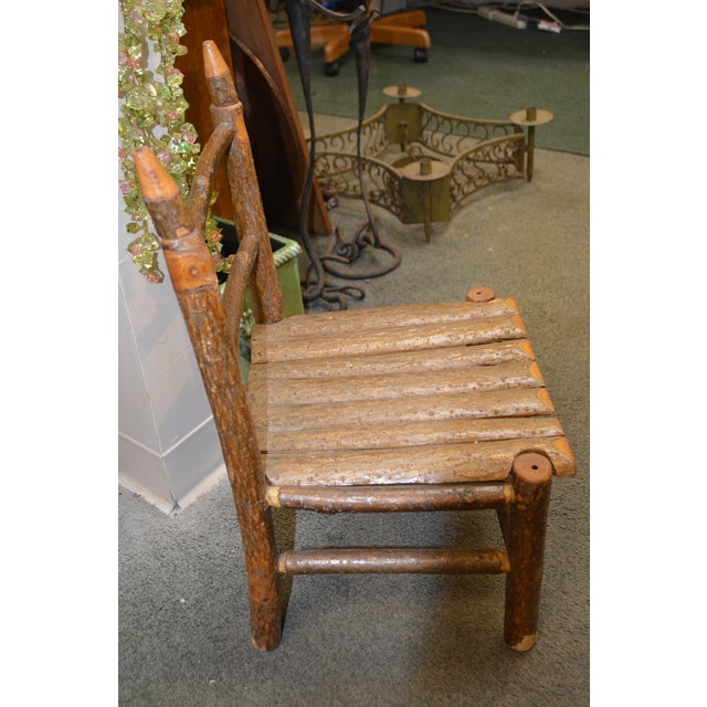 Burnt Umber Vintage Folk Art Handcrafted Children's Wooden Log Chair - Va Artist - Signed 1984 For Sale - Image 8 of 13