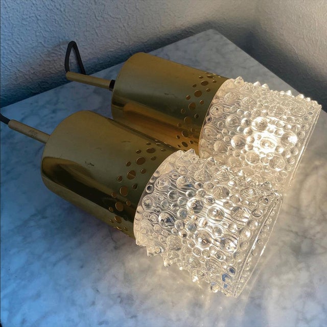 Metal Brass and Bubble Glass Pendant Lights attributed to VEB Narva Leuchten, Germany, 1970s, Set of 2 For Sale - Image 7 of 16