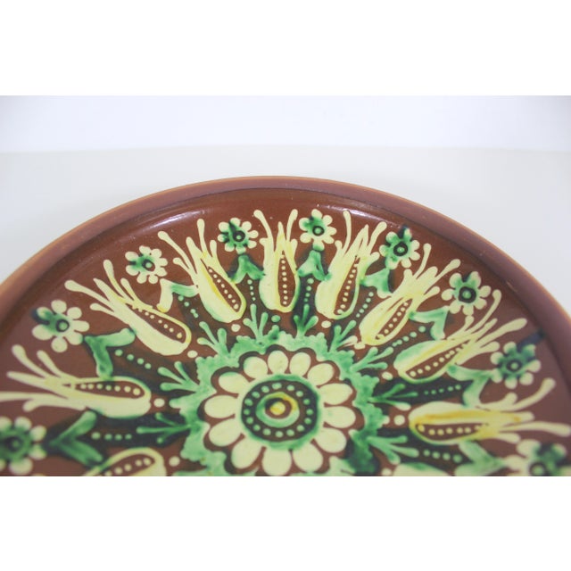 Vintage Signed Hand Painted Clay Hanging Plate or Bowl Folk Art For Sale - Image 6 of 9
