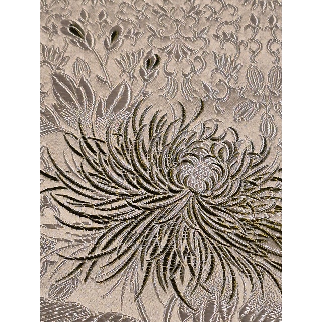 1990s 1990s Dual Sided White and Green Asian Silk Crysanthemum Fabric1 Panel For Sale - Image 5 of 13